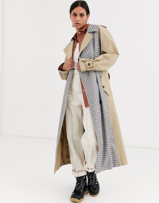 Checked trench clearance coat