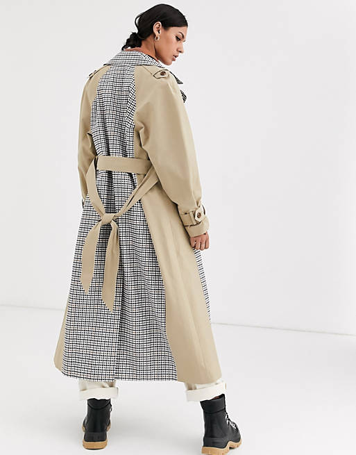 ASOS DESIGN trench coat with check splicing