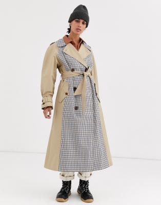 asos design trench coat in red check