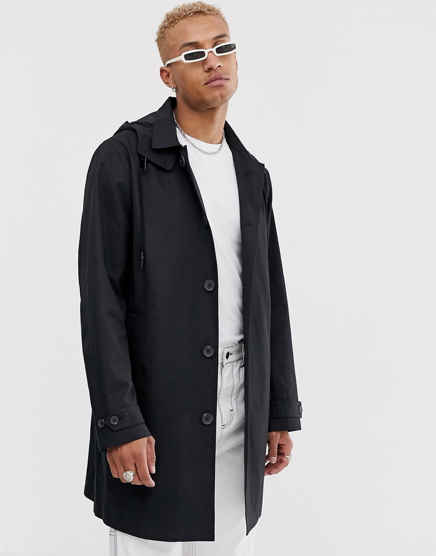 ASOS DESIGN trench coat with detachable hood in black