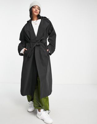 ASOS DESIGN trench coat with faux leather hood in black - ASOS Price Checker