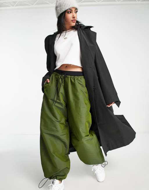 ASOS DESIGN trench coat with faux leather hood in black, 4 of 4