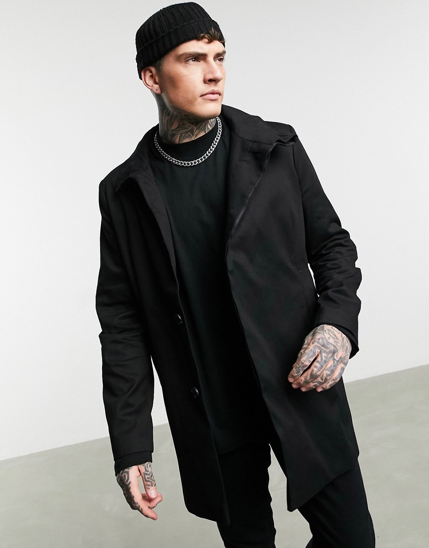 ASOS DESIGN trench coat with funnel neck in black