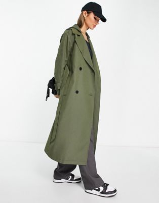 ASOS DESIGN trench coat with hood in khaki - ASOS Price Checker