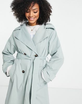 ASOS DESIGN trench coat with jersey hood in khaki - ASOS Price Checker