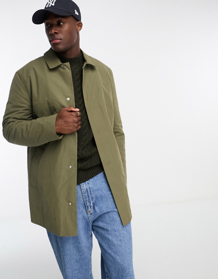 Asos Design Trench Coat With Quilted Lining In Khaki-green