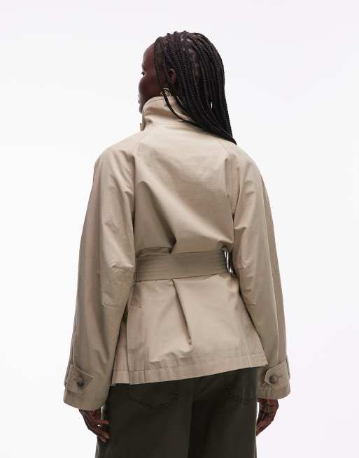 ASOS DESIGN - Trench color pietra con collo a imbuto e cintura, 4 di 4