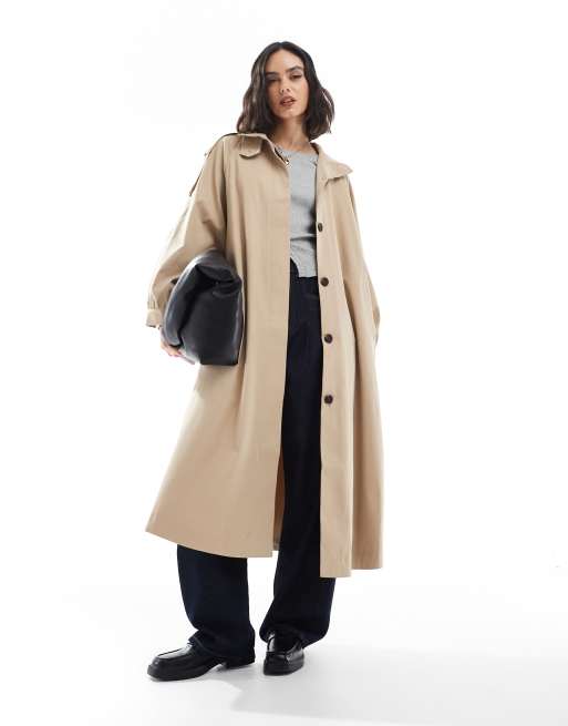 ASOS DESIGN - Trench color pietra taglio lungo con scollo a imbuto