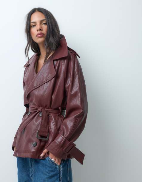 ASOS DESIGN trench corto effetto pelle rosso ciliegia - view 1