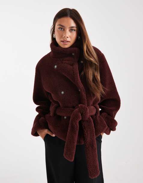 ASOS DESIGN - Trench corto in pile borg color bordeaux - view 1