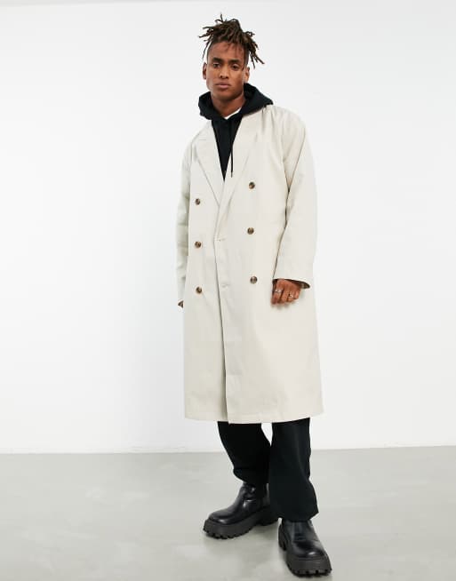 ASOS DESIGN - Trench doppiopetto oversize color pietra