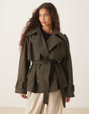 ASOS DESIGN - Trench elegante a quadretti heritage con cintura
