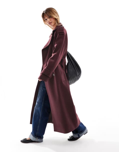 ASOS DESIGN - Trench elegante bordeaux effetto lana - view 1