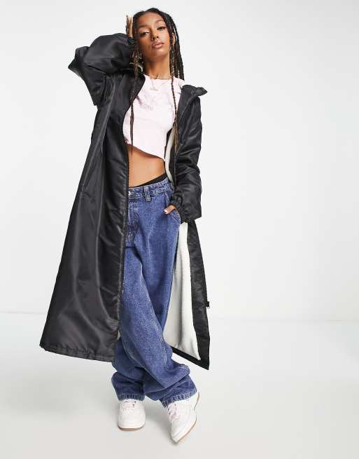 ASOS DESIGN - Trench en nylon avec doublure imitation peau de mouton - Noir 