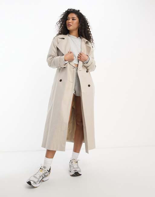 ASOS DESIGN - Trench in misto lino di colore neutro