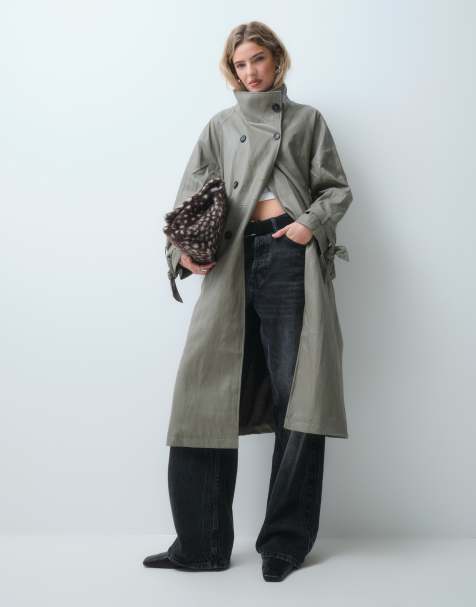 ASOS DESIGN trench lungo effetto pelle con collo a imbuto color mushroom - view 1