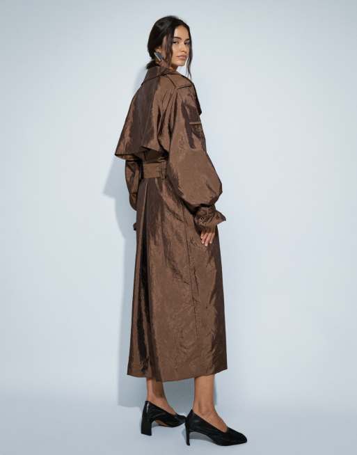 ASOS DESIGN trench lungo oversize con spalline in bronzo, 3 di 5