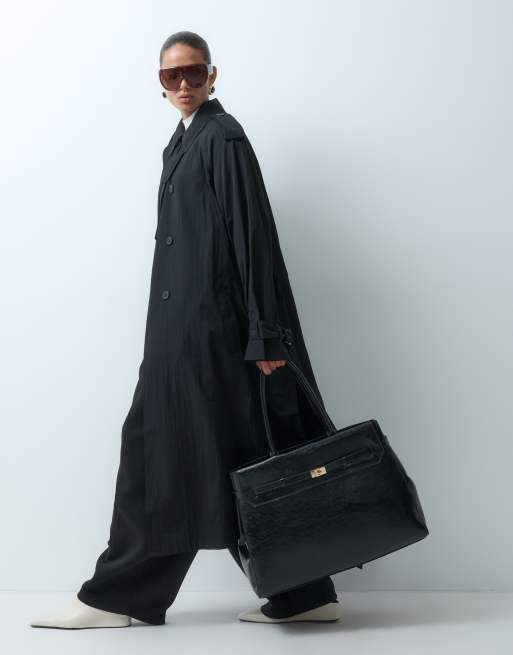 ASOS DESIGN trench lungo oversize nero, 4 di 4