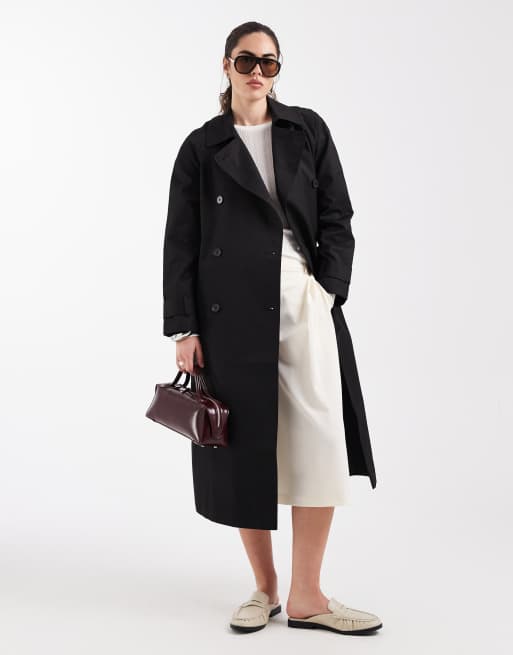 ASOS DESIGN - Trench nero idrorepellente taglio lungo
