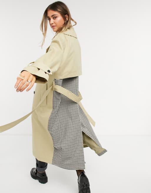 ASOS DESIGN - Trench oversize con stampa combinata a quadri e grigio pietra