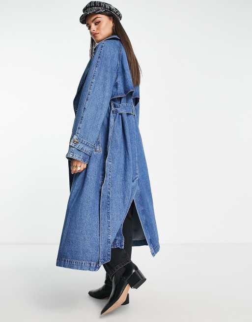 ASOS DESIGN - Trench oversize in denim blu medio, 2 di 4