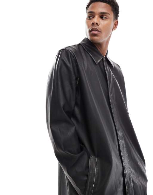 ASOS DESIGN - Trench oversize in pelle sintetica nera effetto invecchiato, 2 di 4