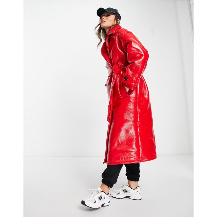 ASOS DESIGN - Trench oversize rosso doppiato in pile borg e vinile