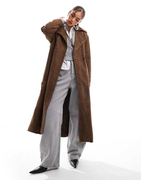 ASOS DESIGN - Trench premium in camoscio color cuoio - view 1