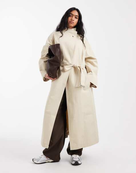 ASOS DESIGN - Trench premium taglio lungo color avena con collo a imbuto - view 1