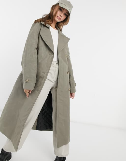 ASOS DESIGN - Trench salvia con cuciture a contrasto