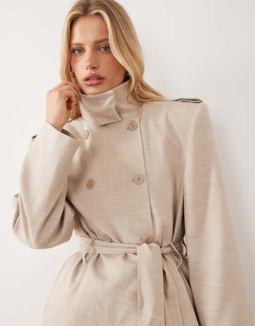 ASOS DESIGN - Trench sartoriale color pietra con spalline imbottite