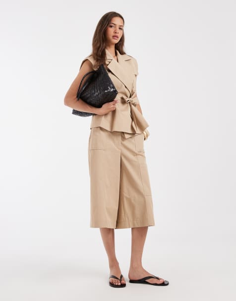 ASOS DESIGN - Trench senza maniche allacciato in vita color pietra in coordinato - view 1