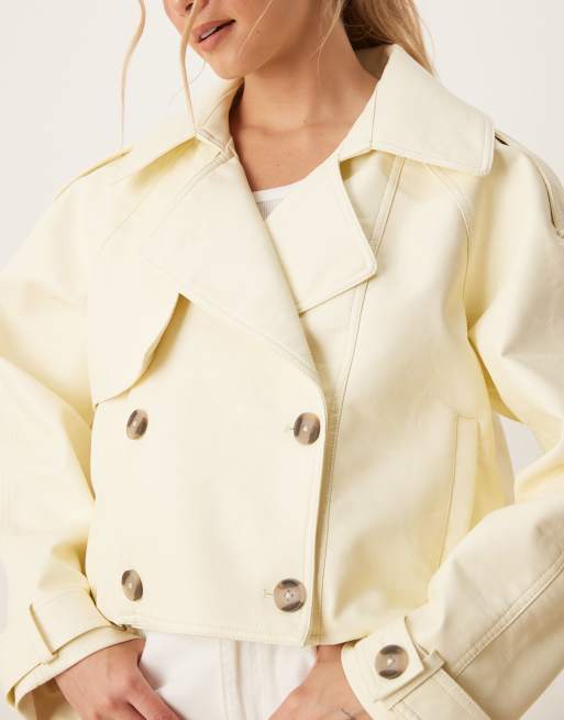 ASOS DESIGN - Trench stile bomber in pelle sintetica color latticello, 3 di 4