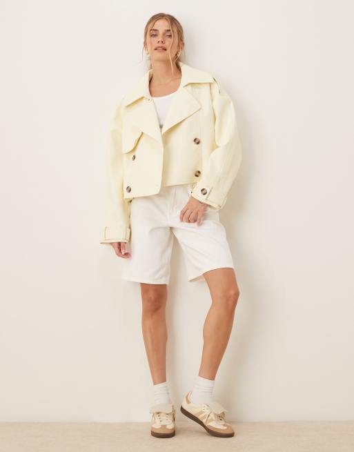 ASOS DESIGN - Trench stile bomber in pelle sintetica color latticello, 4 di 4