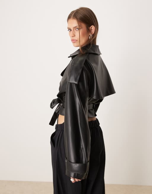 ASOS DESIGN - Trench taglio corto nero in pelle sintetica, 3 di 4
