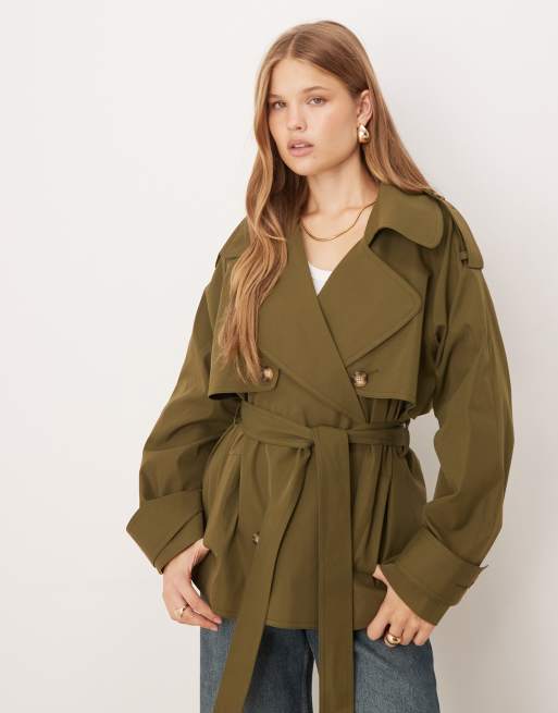 ASOS DESIGN - Trench taglio corto oversize color oliva con cintura