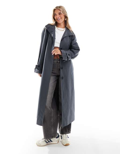 ASOS DESIGN - Trench taglio lungo blu navy oversize & lungo con scollo a imbuto