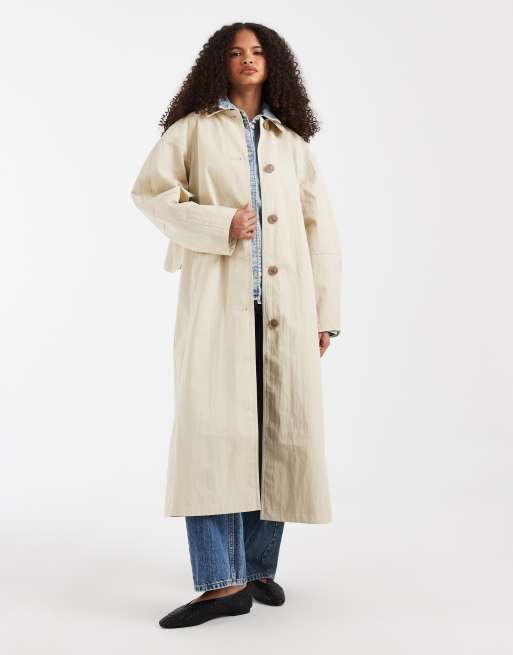 ASOS DESIGN - Trench taglio lungo color pietra con pieghe