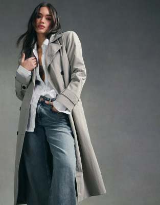 ASOS DESIGN - Trenchcoat in Pilzbraun mit betonter Schulterpartie-Neutral