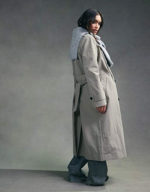 ASOS DESIGN – Trenchcoat in Pilzbraun mit betonter Schulterpartie, 3 von 5