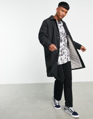 asos design -  – Trenchcoat in Schwarz mit gestepptem Futter