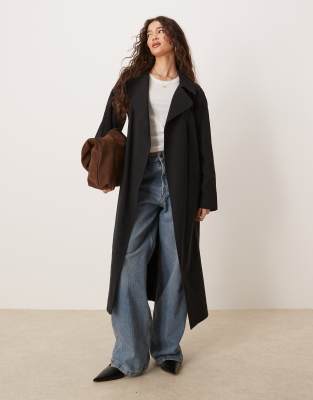 ASOS DESIGN - Trenchcoat in Schwarz mit Wasserfallkragen