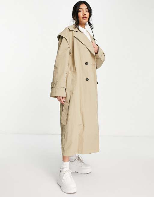 ASOS DESIGN – Trenchcoat in Stein mit Lippendesign an den Ärmeln, 3 von 4