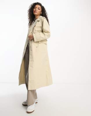 ASOS DESIGN - Trenchcoat in Steinbeige mit Cargo-Taschen-Neutral