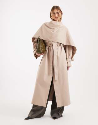 ASOS DESIGN - Trenchcoat in Steinbeige mit Schaldetail-Neutral