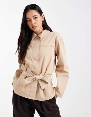 ASOS DESIGN - Trenchcoat in Steinbeige mit tiefem Bund, übergroßem Kragen und tiefer Taille-Neutral