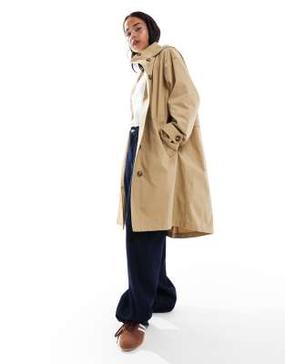 ASOS DESIGN - Trenchcoat in verwaschenem Steinbeige mit Kapuze-Neutral