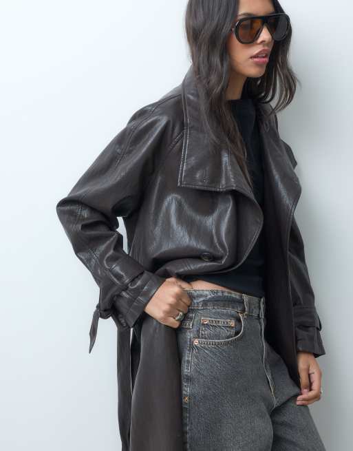 ASOS DESIGN trenchcoat met lange pasvorm en opstaande boord in chocoladebruin, 2 van 4