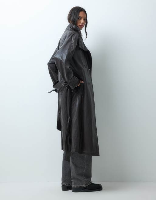 ASOS DESIGN trenchcoat met lange pasvorm en opstaande boord in chocoladebruin, 3 van 4