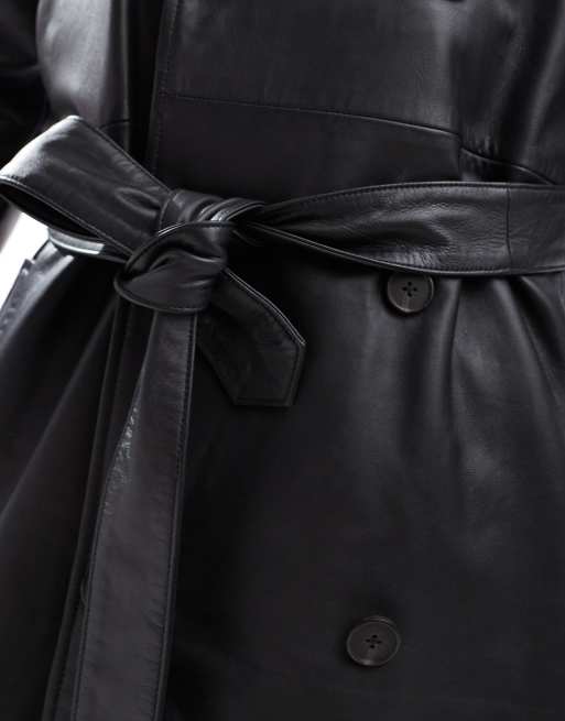 ASOS DESIGN - Trenchcoat van premium echt leer in zwart, 3 van 4